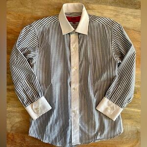Elie Made in Italy Boys Blue and White Striped Dress Button Down Shirt